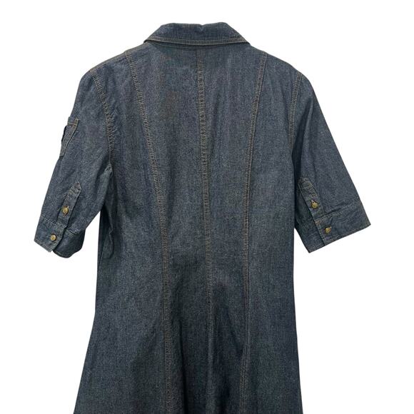 Ralph Lauren LRL Lauren Jeans Blue Denim Dress Military Size 8 Midi Short Sleeve - Picture 6 of 12